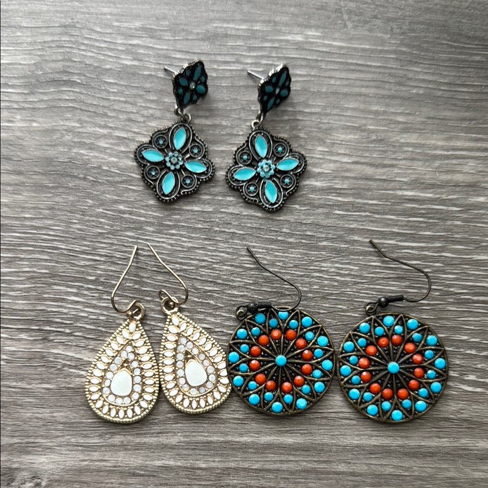 Bold Blue and Red Southwestern Earrings